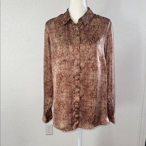 A NEW DAY Brown Animal Print Button-Up Blouse